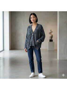 Yasuko Kurisaka Artsy Boho Wearable Art Oversized Slouchy Knit Cardigan Top OS